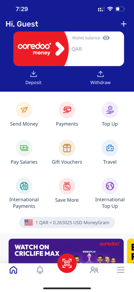ooredoo money app, qatar